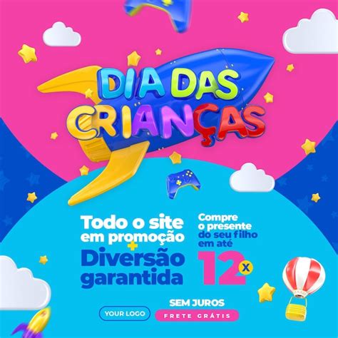 Feliz dia das crianças oferece modelo de mídia social em português para