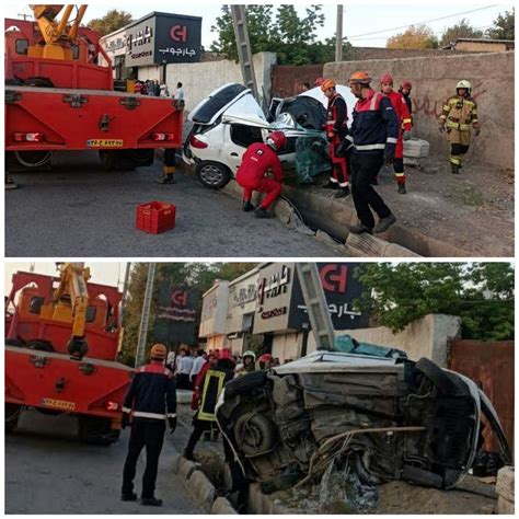 مچاله شدن پژو ۲۰۶ پس از برخورد با تیر برق تصاویر