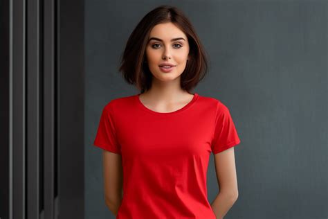 Female Wearing Red T-shirt Mockup Graphic by Illustrately · Creative ...