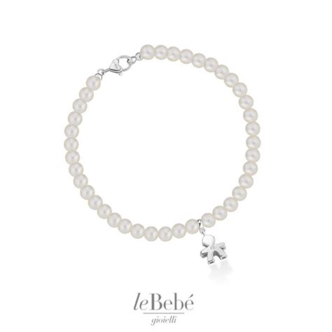 le PERLE Bracciale BIMBO Oro Bianco Perle e Diamante leBebé