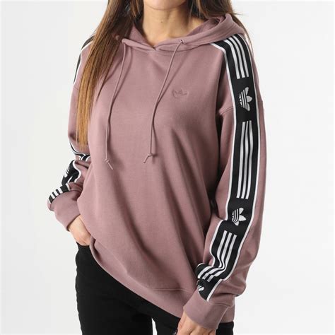 Adidas Originals Sweat Capuche A Bandes Femme Tape Hm1535 Rose