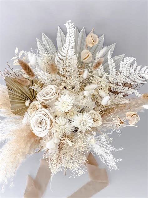 Dried Pampas Grass Bridal Bouquet Bride And Bridesmaids Dried Flower