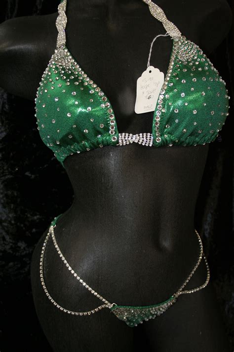 Style Side Emerald Green Metallic Competition Bikini With