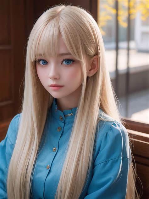 Shiny Beautiful White Skin、blonde Hair Discolors When Exposed To Light、long Bangs Block The View