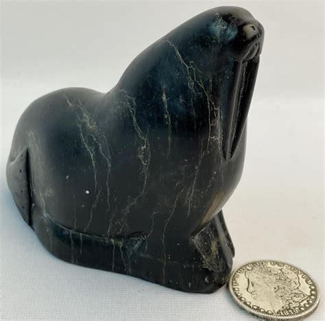 Lot Vintage Inuit Eskimo Art Carved Soapstone Walrus Figurine W