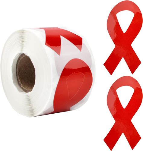 Red Ribbon Sticker 250 Pcs Awareness Red Ribbon Stickers Heart Disease Hivaids Awareness Drug