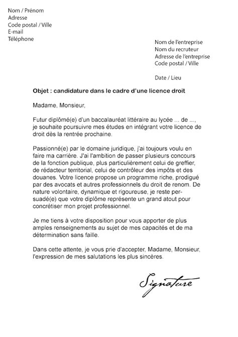 Lettre De Motivation Licence Droit Modèle De Lettre