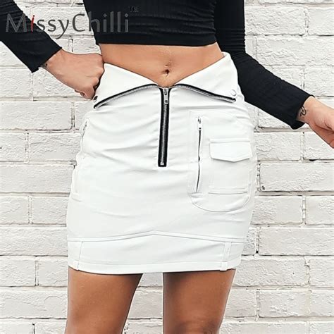 Buy Missychilli Zipper A Line Pu Leather Women Skirt White Bodycon Mini Slim