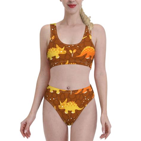 Haiem Dinosaurs And Leaves Women S High Waisted Bikini Set Two Piece