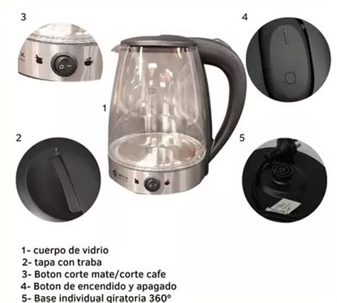 Pava Eléctrica Vidrio Jarra Acero Inox 1 8l Corte Mate Full en venta en