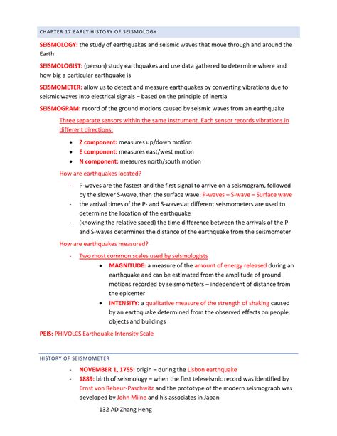 Volcanology Finals - CHAPTER 17 EARLY HISTORY OF SEISMOLOGY SEISMOLOGY ...