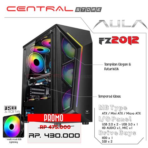 Jual Casing Pc Aula Fz Atx Tempered Komputer Gaming Case Free Fan