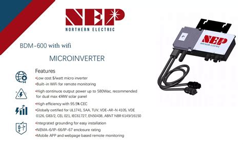 NEP MicroInverter BDM 600 IP67 Pure Sine Wave Grid Tie Micro Inverter