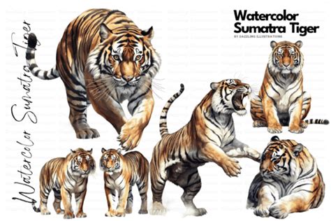 Endangered Watercolor Sumatra Tiger Set Graphic By Dazzling