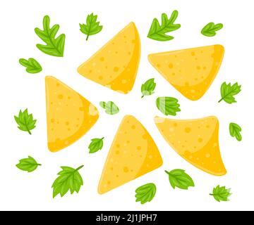 A Cartoon Illustration Of A Tortilla Chip With Salsa Looking Sad Stock