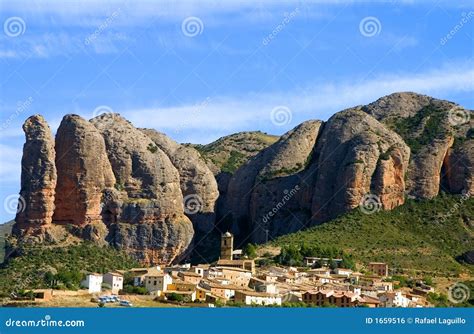 Aguero, Huesca, Spain stock photo. Image of belfry, hill - 1659516