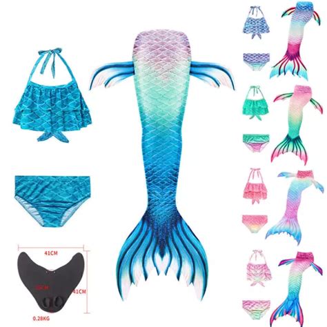 KINDER MEERJUNGFRAU SCHWANZ Bademode Mädchen Schwimmen Bikini Monoflosse Kostüm EUR 21 50