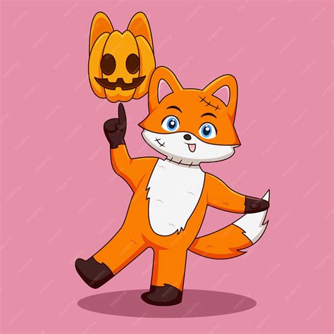 Premium Vector | Cute the fox lifted the pumpkin illustration