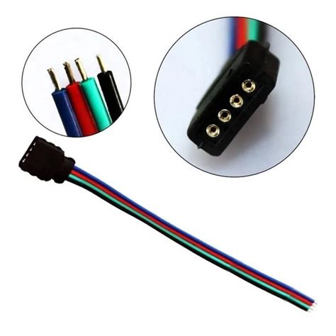 KIT 5 Conector Emenda Rabicho 4 Vias Para Fita Led Rgb 5050 3528