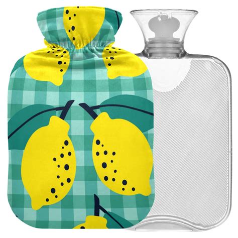 Naanle Lemon Pattern Hot Water Bottle L Transparent Design For Pain Relief Bed Warmer