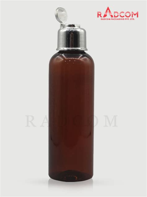 150ML Boston Amber Pet Bottle With Shinny Silver Apple Flip Top