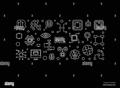 Ml Or Machine Learning Concept Vector Outline Horizontal Illustration