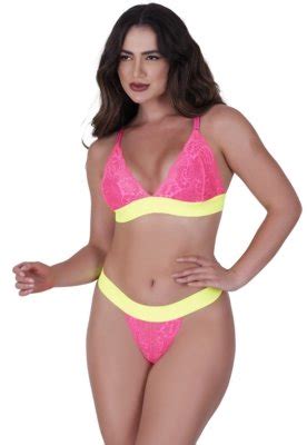 Conjunto De Renda Neon Concept Lingerie Rosa Compre Agora Dafiti Brasil