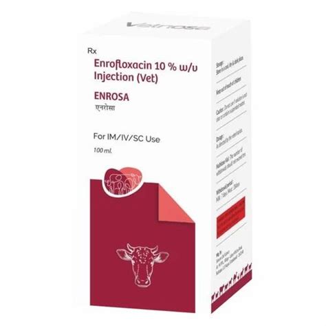 Enrosa Enrofloxacin 10 Injection Packaging Type Box 1 Ml Per 20 Kg