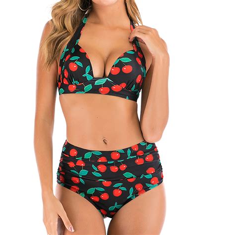 TKing Fashion Women Sexy Brazilian Bikini Piece Spaghetti Strap Top Thong Summer Beach Print