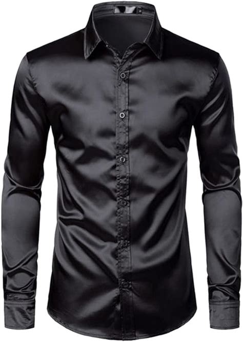 N P Men S Black Satin Dress Shirts Silk Smooth Men Tuxedo Shirt Slim Uk Clothing