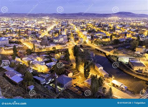 Twilight View Of Kars City Through The Castle Of Kars Stock Photo