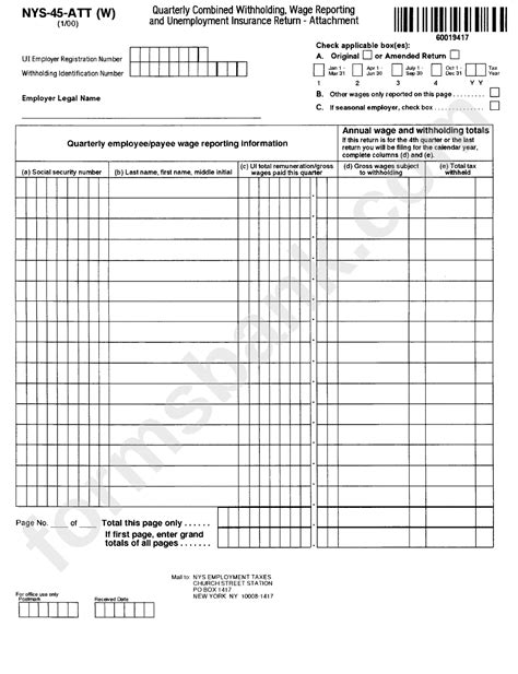 Form Nys 45 Att W Quarterly Combined Withholding Wage Reporting And Unemployment Insurance