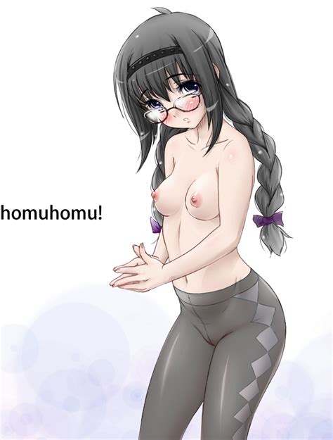 Rule 34 1girls Ahoge Akemi Homura Black Hair Blush Braid Breasts Face Female Glasses Hair