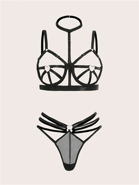 Romwe Grunge Punk Ring Linked Cut Out Underwire Lingerie Set Shein Usa