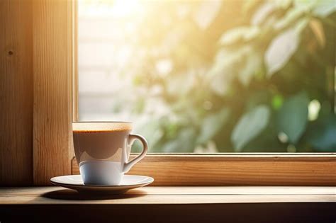 Premium AI Image Hot Coffee In Mug On Rustic Wooden Table And Back Light Background