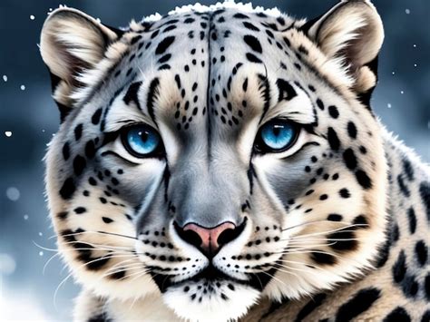 Premium Photo A Snow Leopard With Blue Eyes Is Shown In This Image