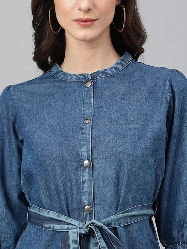 Janasya Women S Blue Denim Solid Straight Western Dress At Rs Piece