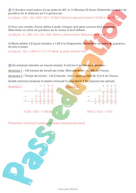 Multiplication de décimaux et ordre de grandeur Evaluation de nombres