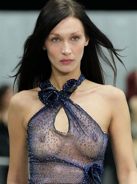 Bella Hadid Naked Tits In See Through At Paris Fashion Week