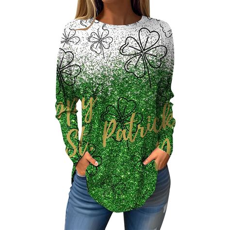 Dndkilg Womens St Patricks Day Shirts Long Sleeve Shamrock Clover Green