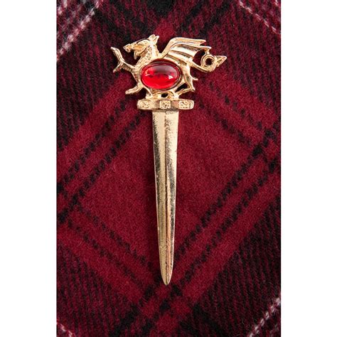 Gold Dragon Eye Kilt Pin Welsh Tartan