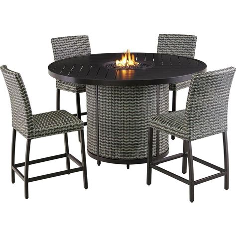 Agio Weston 5 Piece Wicker Outdoor Aluminum High Dining Set With 4