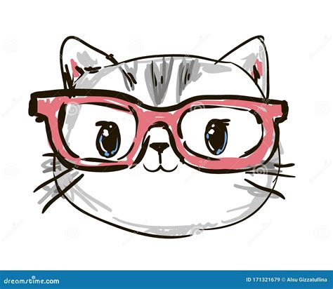 Hand Drawn Cat With Glasses Cool Print Children S T Shirt With Cat