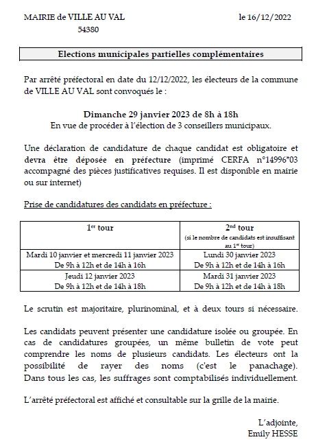 Lections Municipales Partielles Compl Mentaires Ville Au Val