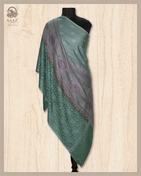 Green X Cm Pure Pashmina Sozni Embroidery Jalidar Shawls At Rs