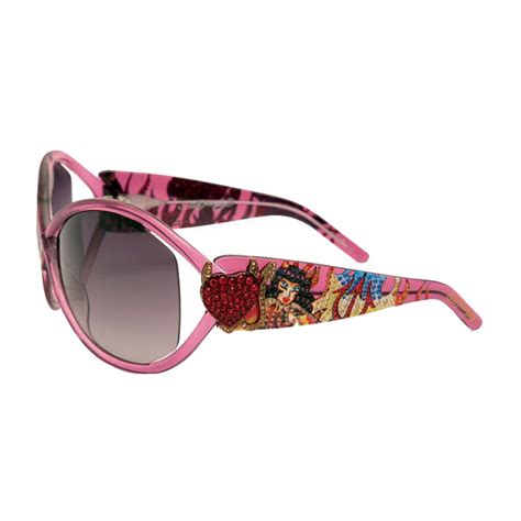 Ed Hardy Ehs 048 Pinup Devil Sunglasses Pink Saphire