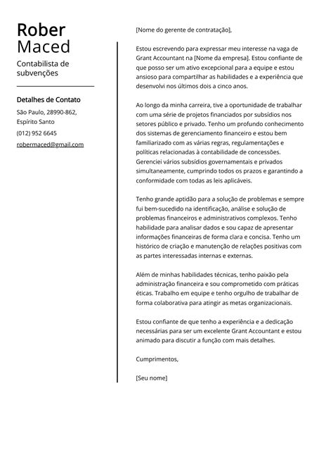 Carta de Apresentação Contabilista de subvenções Exemplo e guia