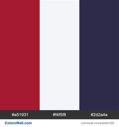 Thailand flag colors. HEX colors #a51931, #f4f5f8, #2d2a4a. Brand original color codes, colors ...