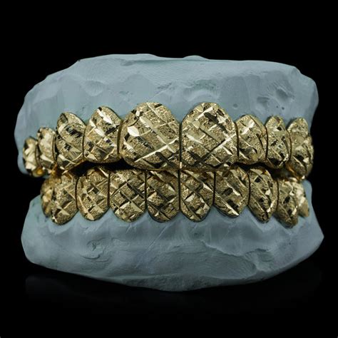 Shop Solid Gold Diamond Cut with Diamond Dust Grillz On Sale – Custom ...