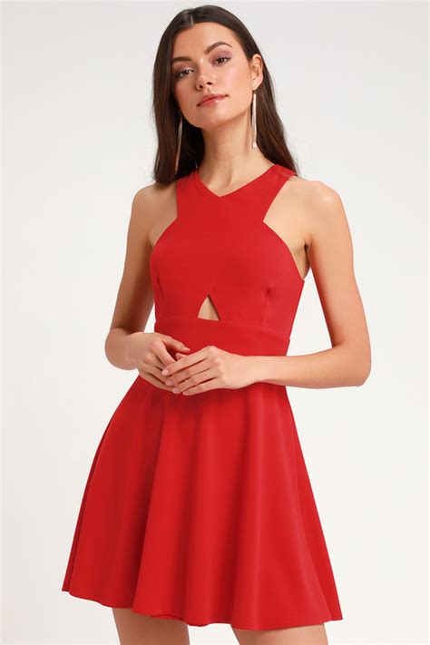 Cute Red Dress Cutout Skater Dress Red Skater Dress Lulus